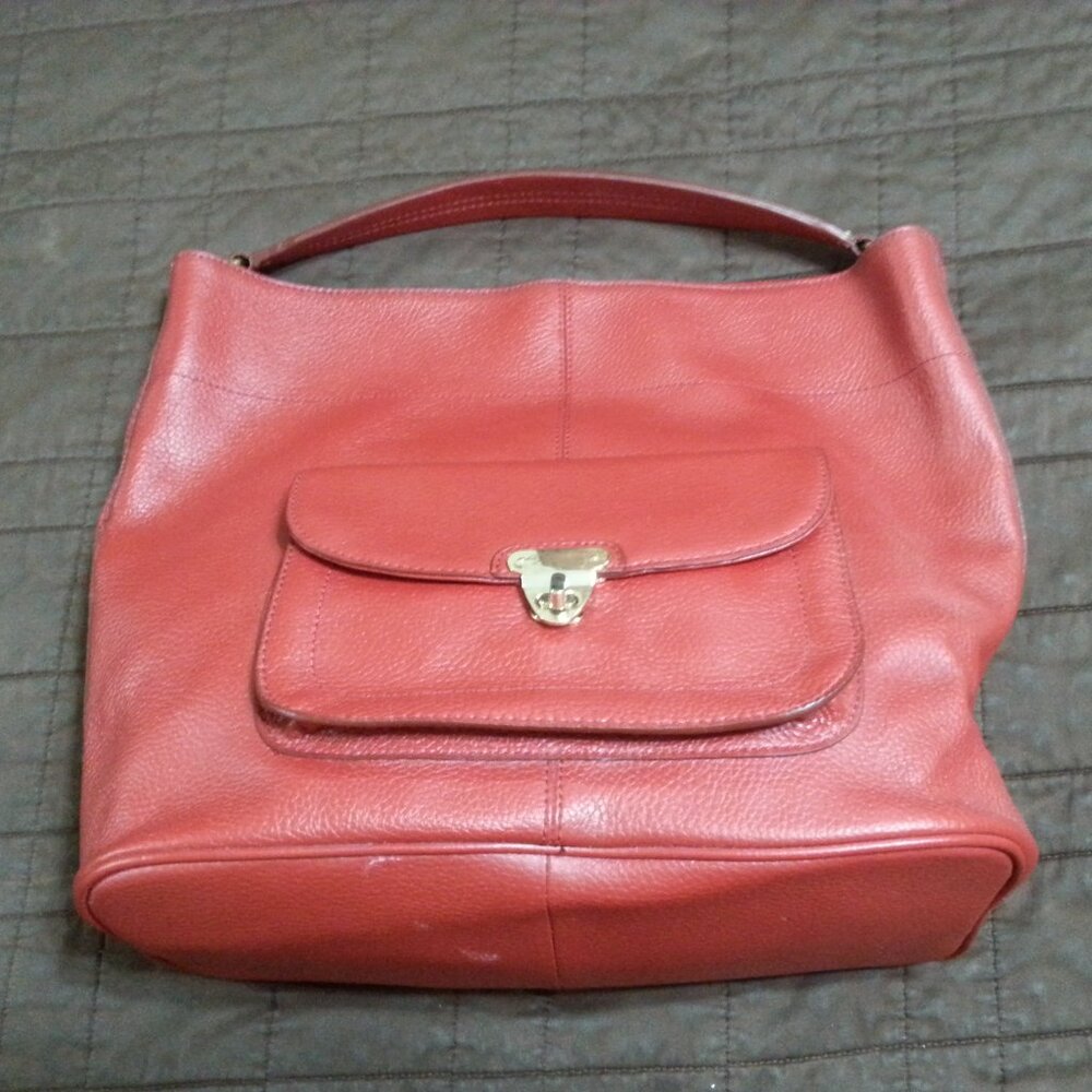 Banana Republic Leather Pebble Hand Bag Top Handle  Purse Red Grain Women